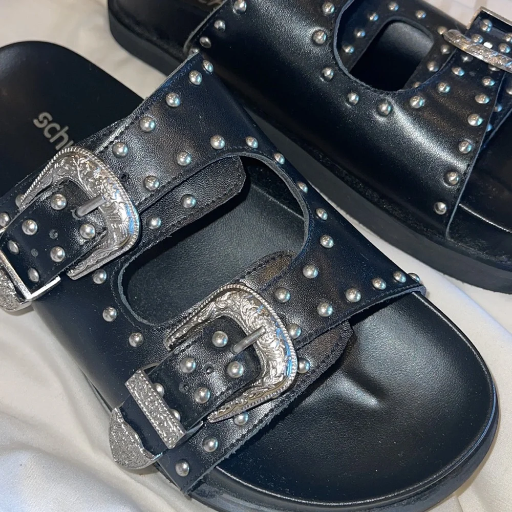 Schuh Treasure Leather Studded Slide Sandals - Picture 11 of 11